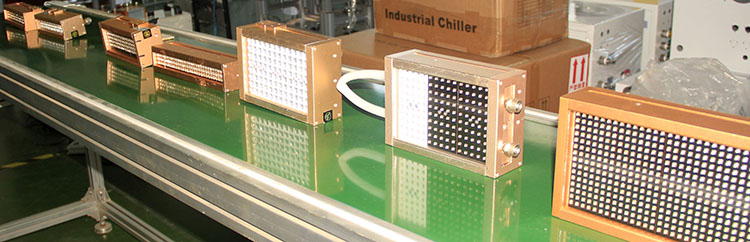 Display of LED UV Curing Lamp Irradiation Heads in Various Sizes and UV Wavelength Bands