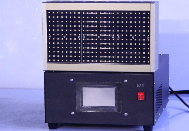 Large luminous‑surface industrial 395nm water‑cooled LED UV curing lamp with touch‑screen controller for conveyor‑line mass‑production UV glue, ink and coating curing, compared with small handheld UV flashlight